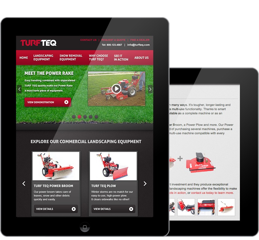 mobile devices with portions of turf teq website displaying