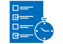 blue illustration of to-do list with a stopwatch: 