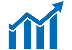 blue illustration of bar graph showing increase: growth concept